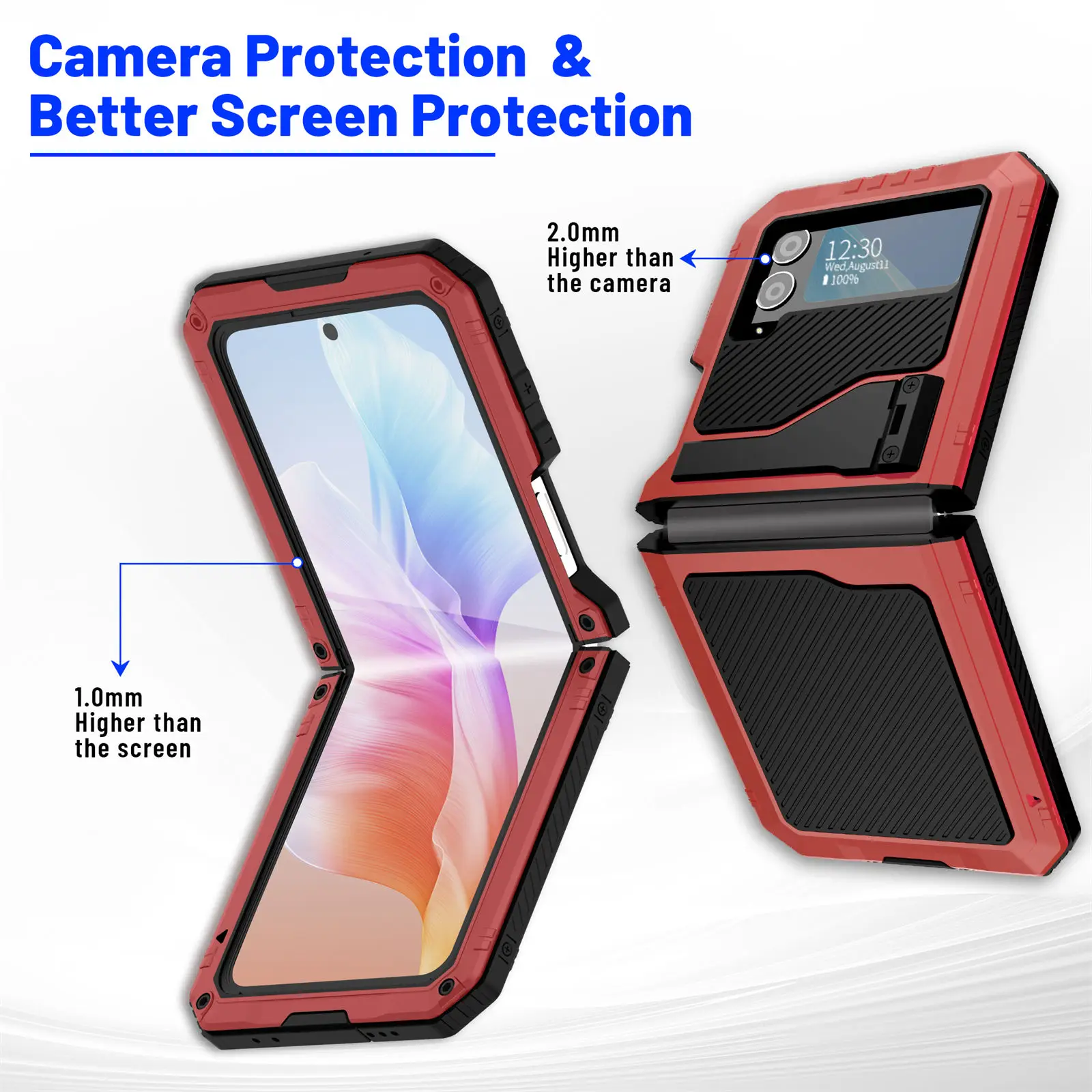 for Samsung Galaxy Z Flip 4 Metal Case with Kickstand, 3 Layers Full Body Protective Shockproof Aluminium Cover for Z Flip 4