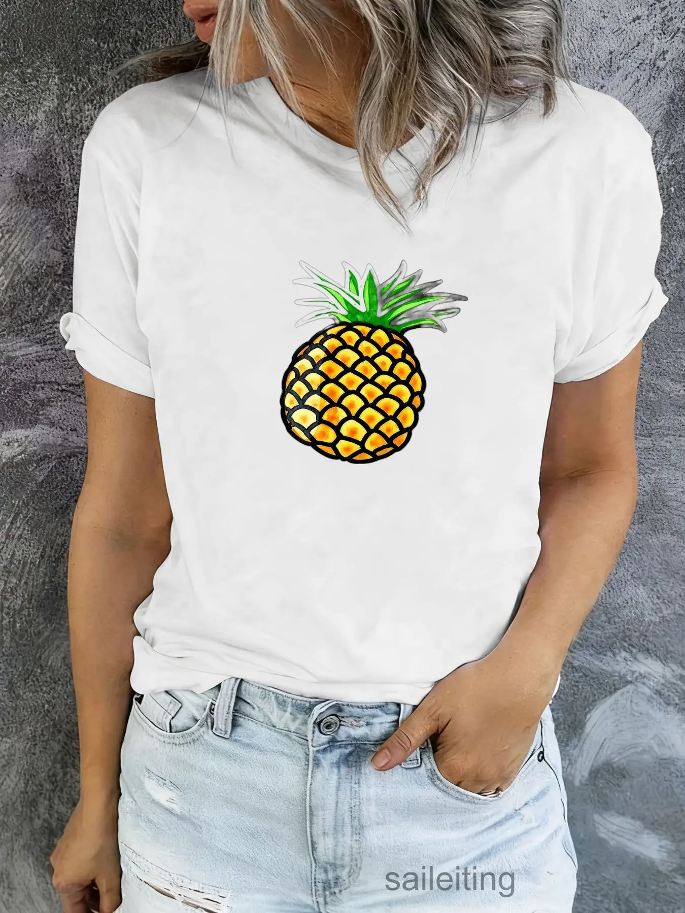 Pineapple Print T-Shirt Men Women Short Sleeve Casual Summer Tee Colorful Cartoon Fruit Graphic Top Breathable Streetwear Gif