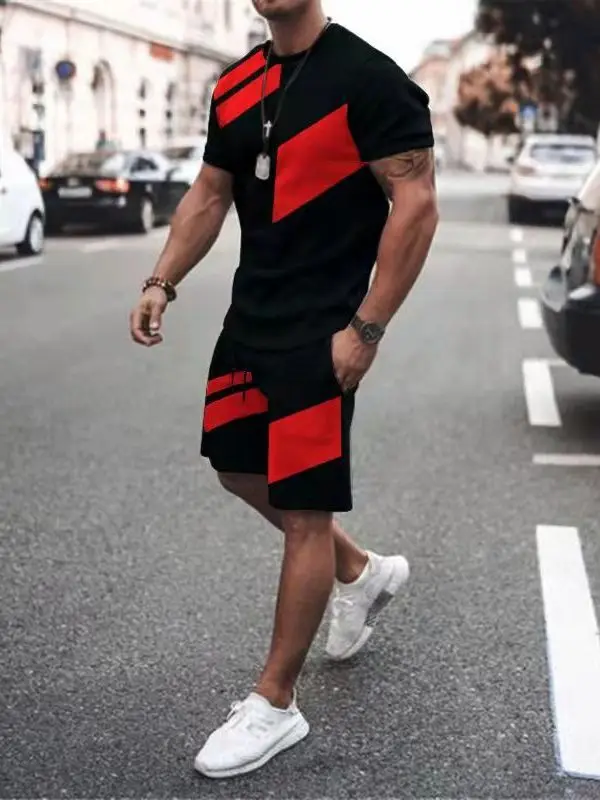 

Мужской летний комплект: свободные футболка и брюки с принтом, повседневная спортивная одежда из дышащей ткани для комфорта