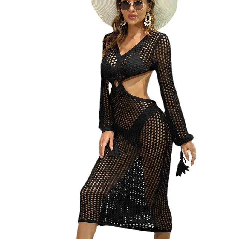 Sexy plage découpe Bal Dr femmes Vaion vacances côtières v-ne taille haute longue Sve h-ape robe en Polyester