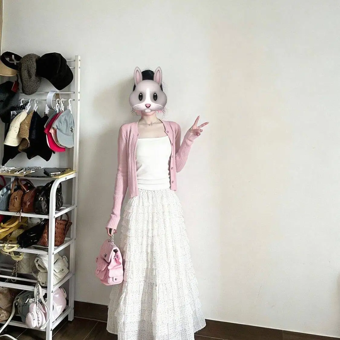 Unique Beautiful Polka Dot Half Skirt Pink Cardigan Set Early Spring Fashionable Casual High Waist Polyester Cake Skirt
