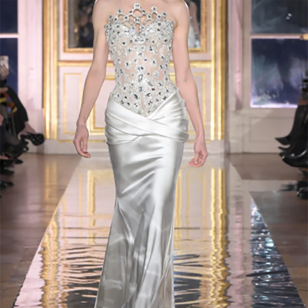 

Luxury Strapless Sleeveless Sequined Beading Pleat Formal Evening Dresses Birthday Party Prom Gowns Customized