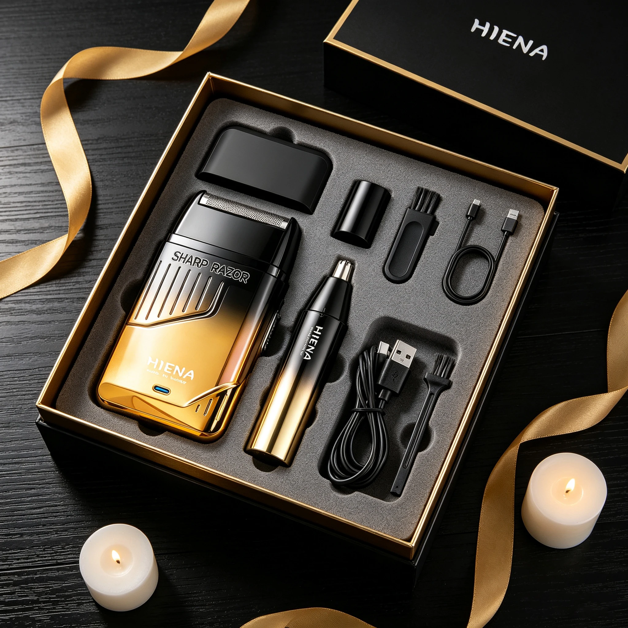 HIENA Gradient Color Hair Clippers Set Men Professional Ear Haircut Machine 0MM Oil Head USB Fast Charging Electric Razr For Dad