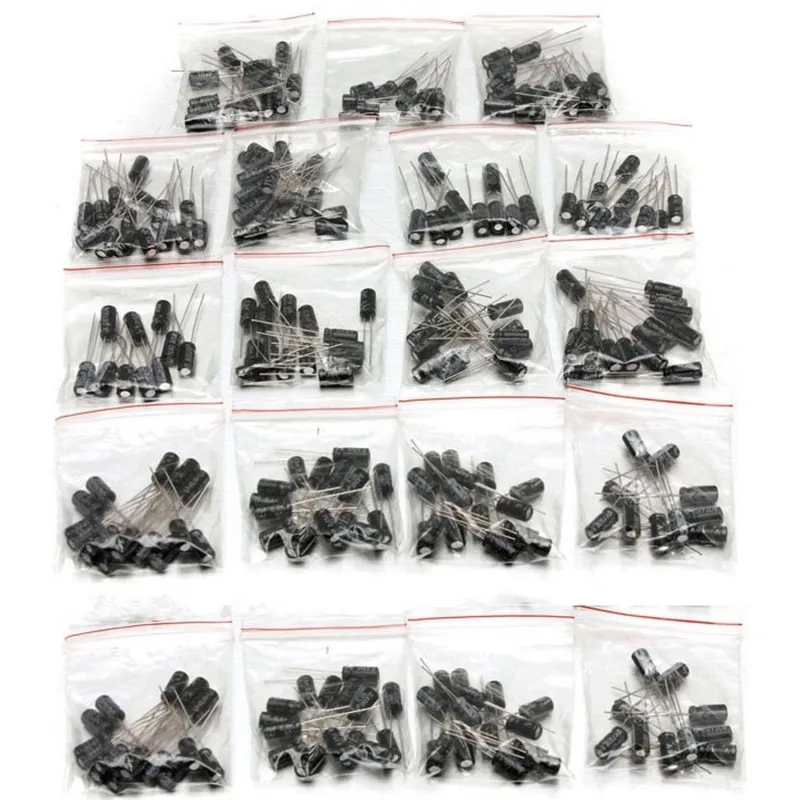 Kit 190 Pieces Electrolytic Capacitor, 19 Different Value, 10 Units Each Value From 1uf A 1000uf