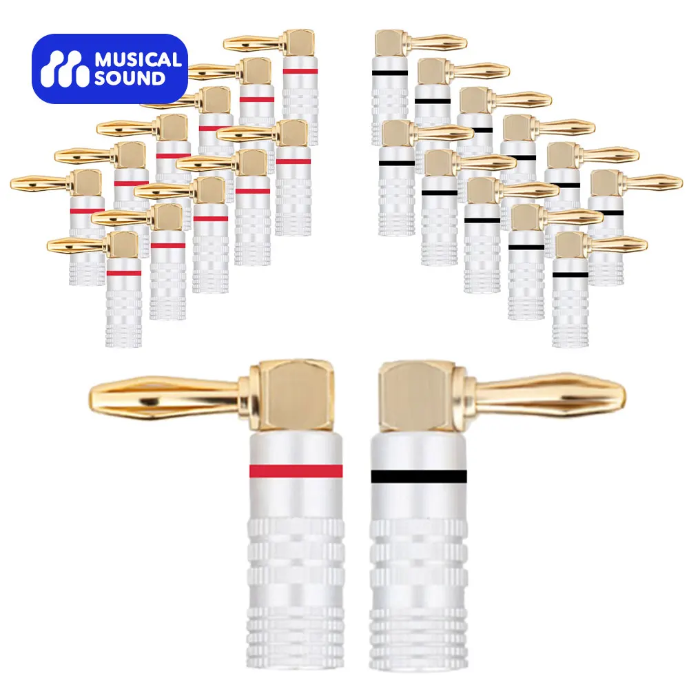

Musical Sound 24 Pieces 4mm Gold Plated Copper Locking Banana Plug Right Angle Hifi Speaker Cable Connector Audio Banana Jack
