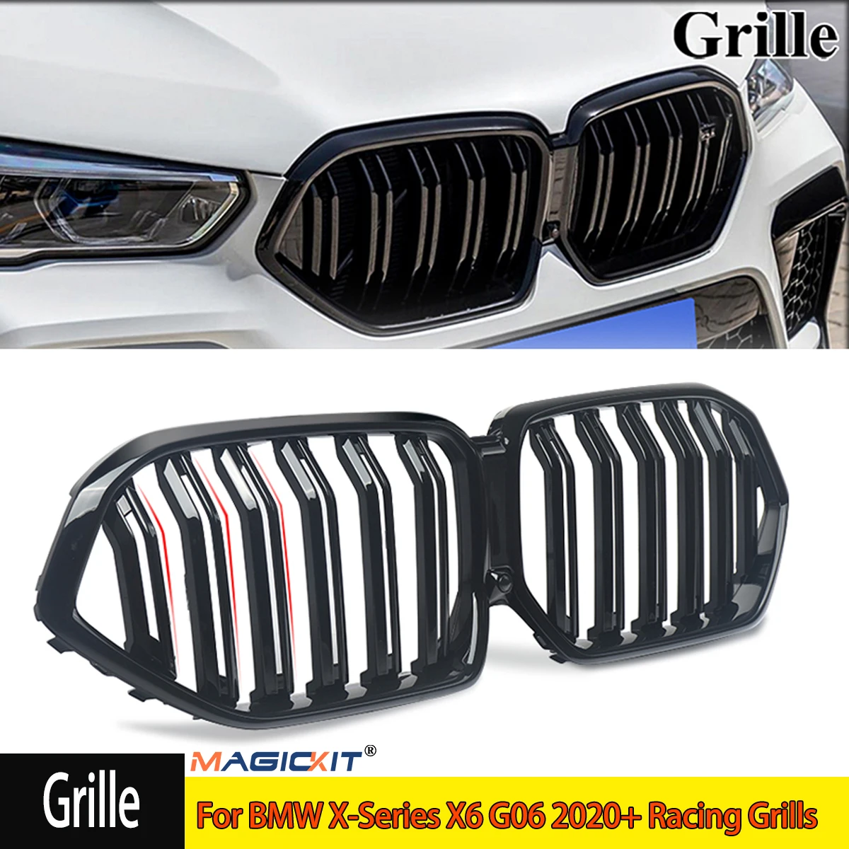 Magickit Gloss Black X6 G06 Bumper Hood Grille  Car Bodykit Accessories Front Kidney Racing Grills For BMW X-Series X6 G06 2020+