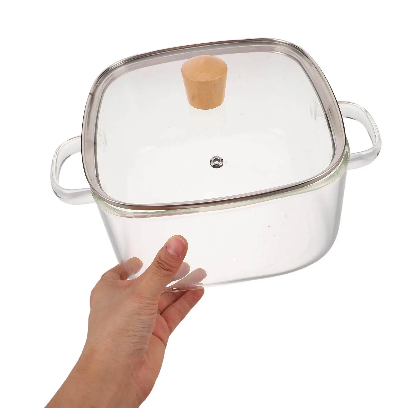 4L Glass Cooking Pot with Lid Square Shape Dual Handles Heat Resistant Borosilicate Transparent Cookware for Boiling Water