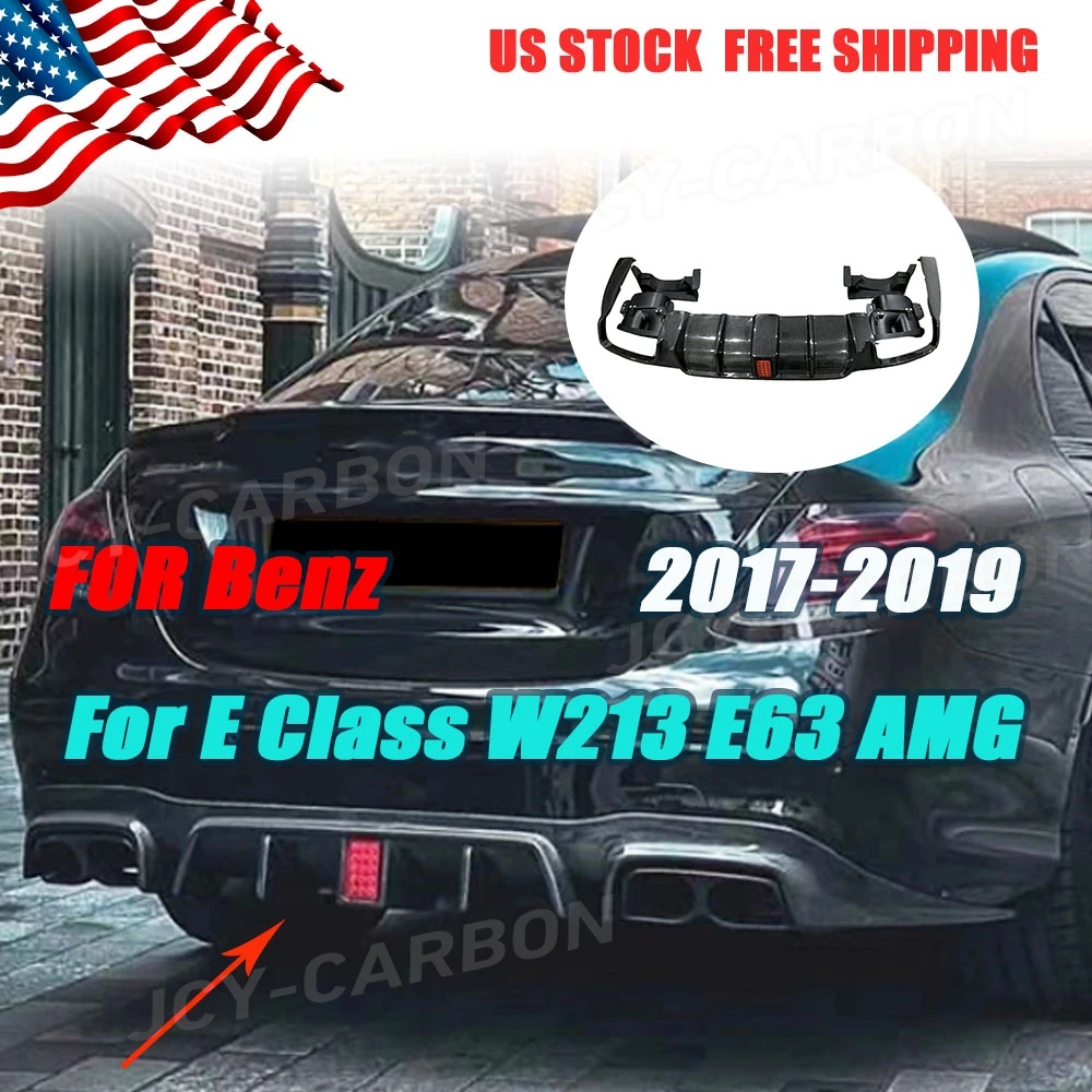 

JCYECF Carbon Fiber For Benz E Class W213 E63 AMG 2017 2018 2019 Fin Shark Diffuser Rear Lip Diffuser Spoiler With Light