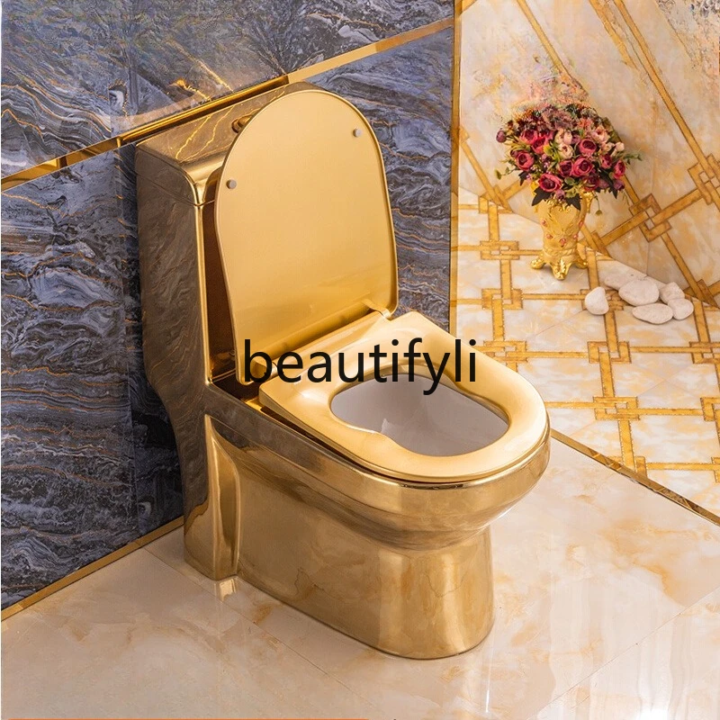

European light luxury gold art toilet household flush yellow gold toilet seat