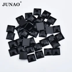 JUNAO 8 10 12 14 16 millimetri Nero Piazza Strass Acrilico Posteriore Piana Gems Non Cucito di Cristallo Applique Sfaccettatura Pietre per Artigianato Decorazione