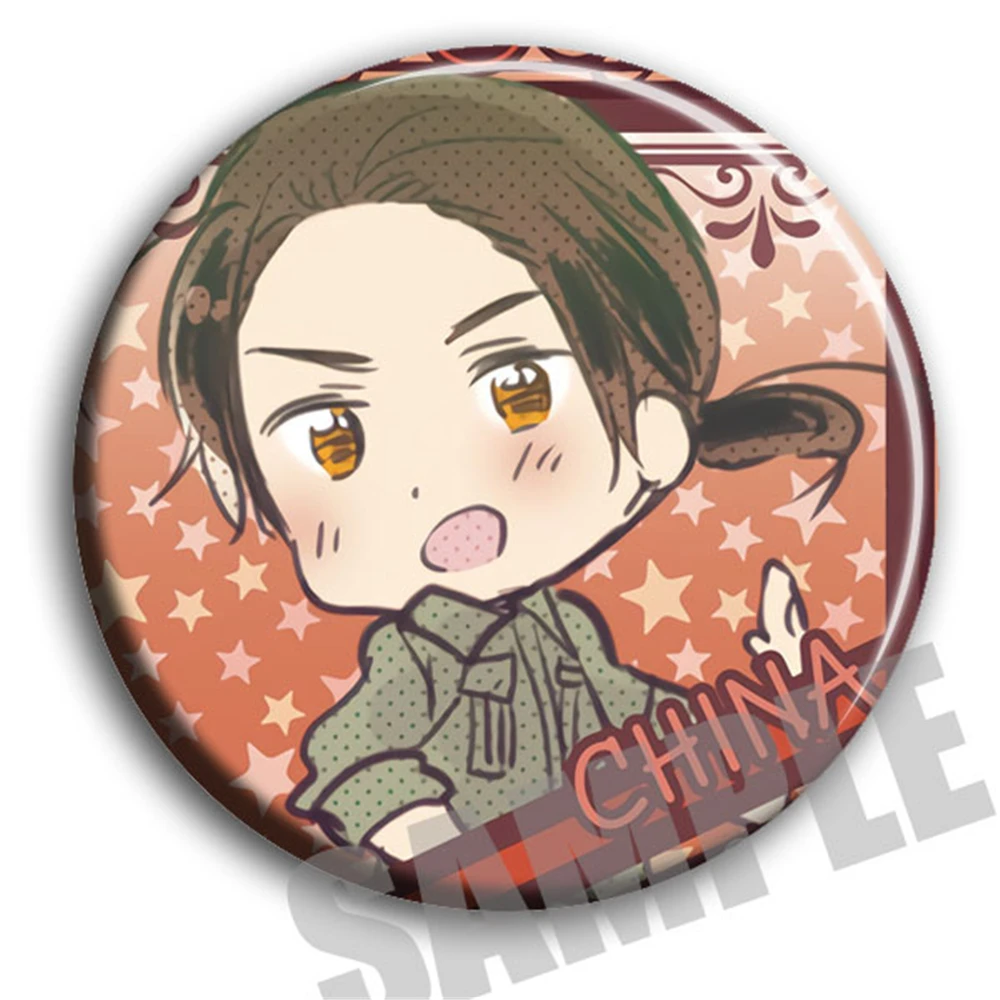 58mm Anime The Beautiful World Stars Feliciano Vargas Arthur Kirkland Cosplay COSTUME Badge Pin SPTE Tinplate Brooch Prop GiFT
