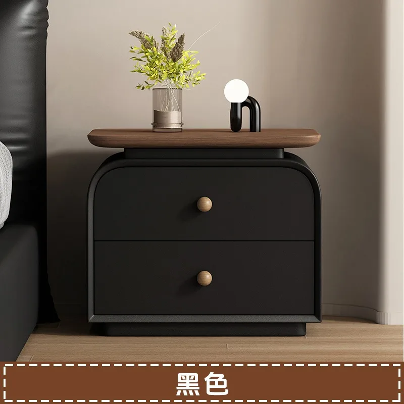 Medieval creative design sense niche bedside table solid wood small, high-end sense black storage cabinet