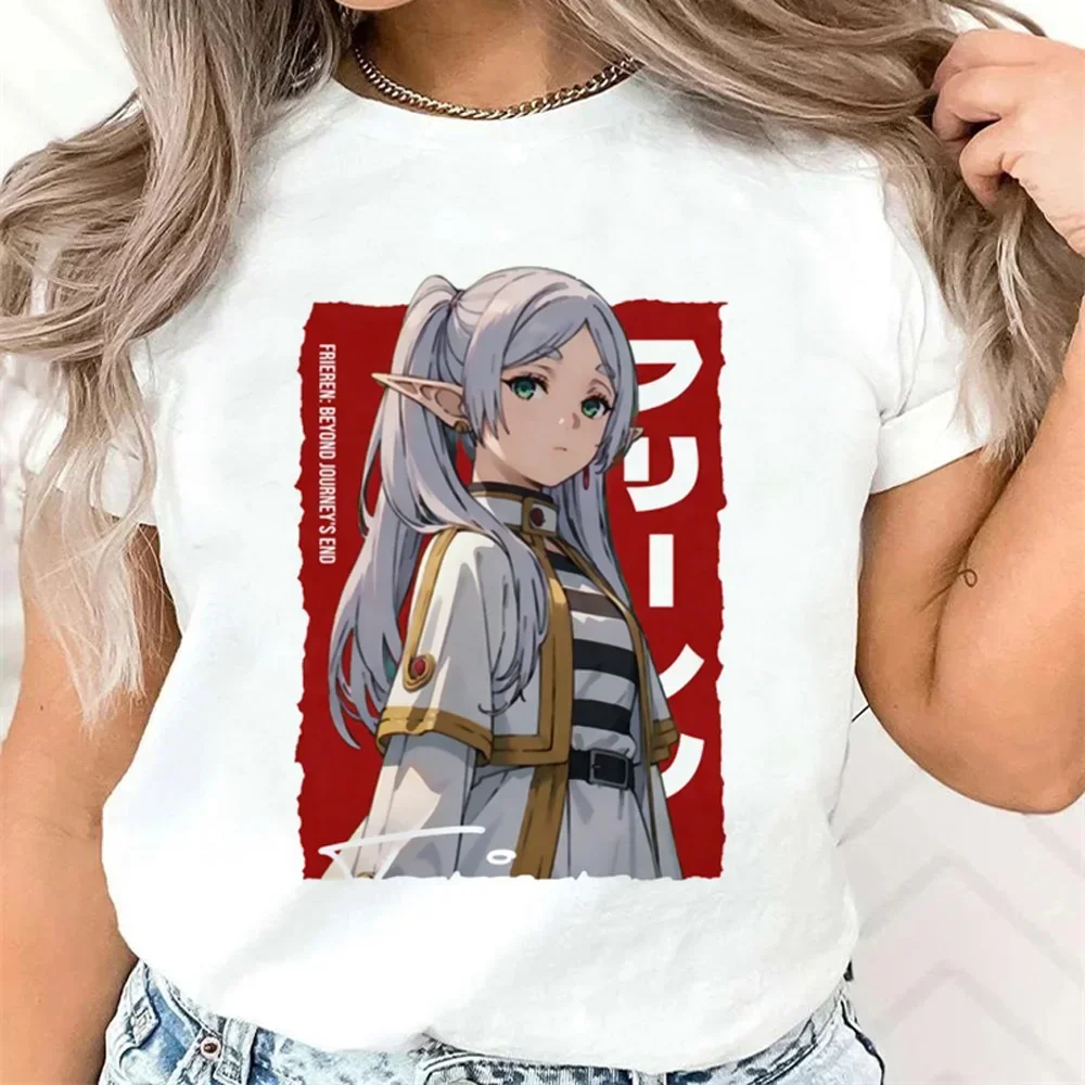 Japanese Anime Frieren Print T-shirt Women Cute Top Female T Shirt Cartoon Graphic Streetwear Funny Short Sleeve Clothing Tops