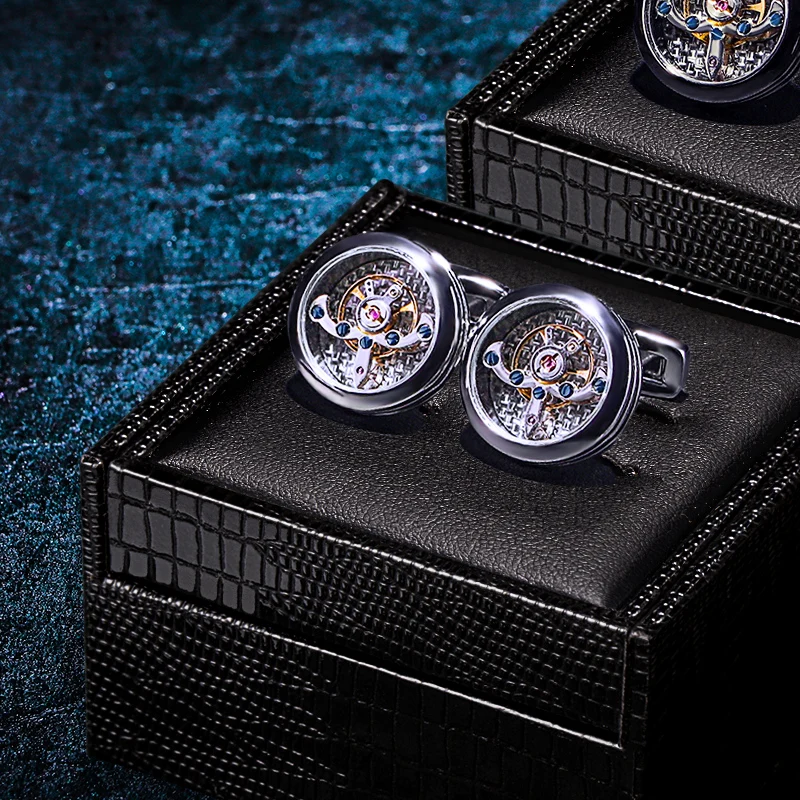 KFLK jewelry shirt cufflink for mens Brand cuff button watch Mechanical movement cuff link high quality Tourbillon guests