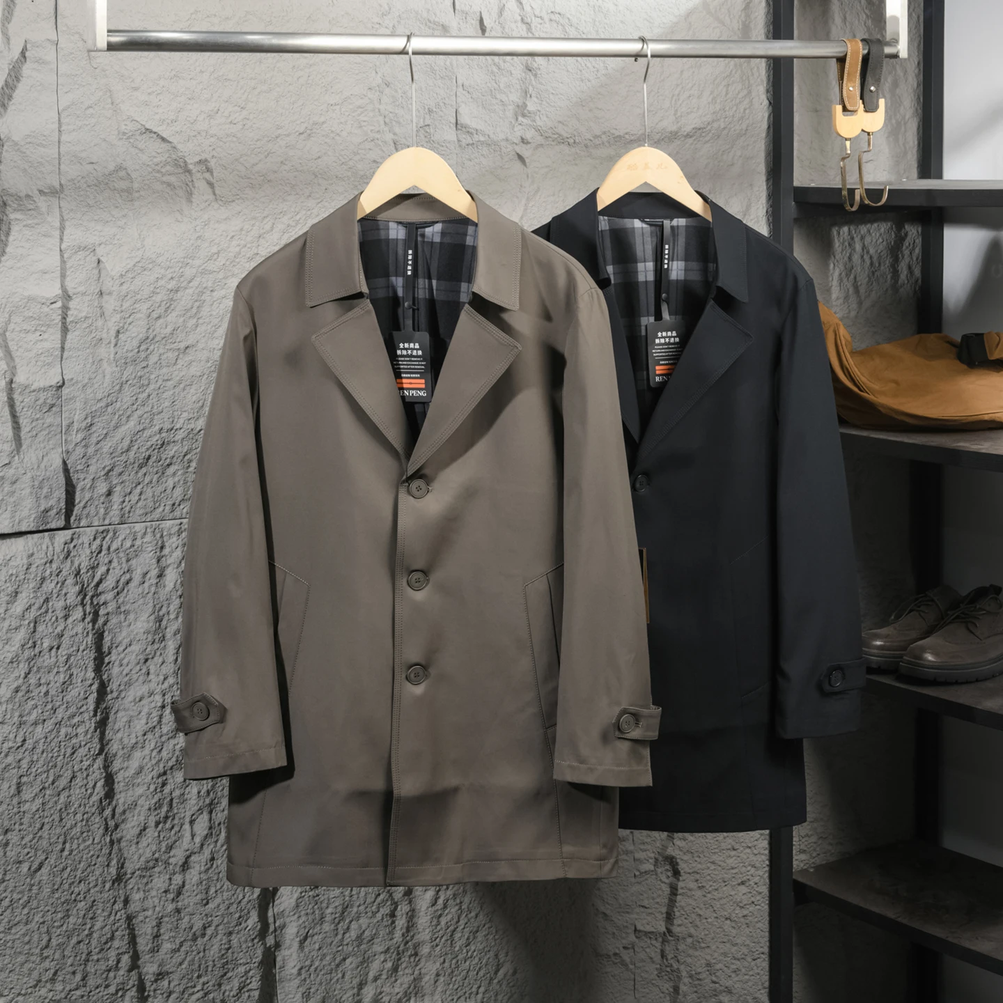 

High-End British Style Windbreaker Men's Fashion Single-Button Coat Anti-Wind Wrinkle Autumn Winter Business Casual Outerwear