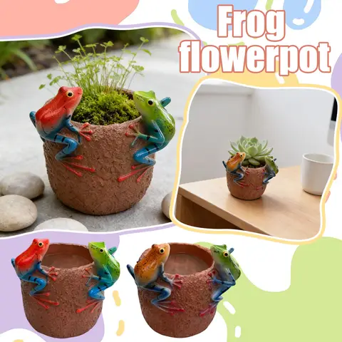 Creative Frog Fish Tank Flower Pot 2-in-1 Ornament, Garden Miniature Landscape Flower Pot, Succulent Potted Plant, Resin Craft