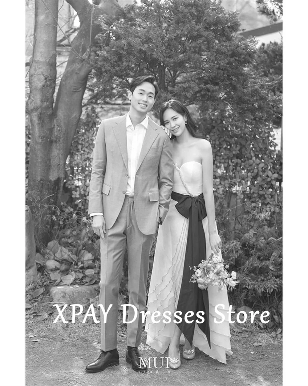 XPAY Strapless A-line Wedding Dresses Sweetheart Collar Bow Floor-Length Bridal Gown Photo Shoot Wedding Reception Dresses