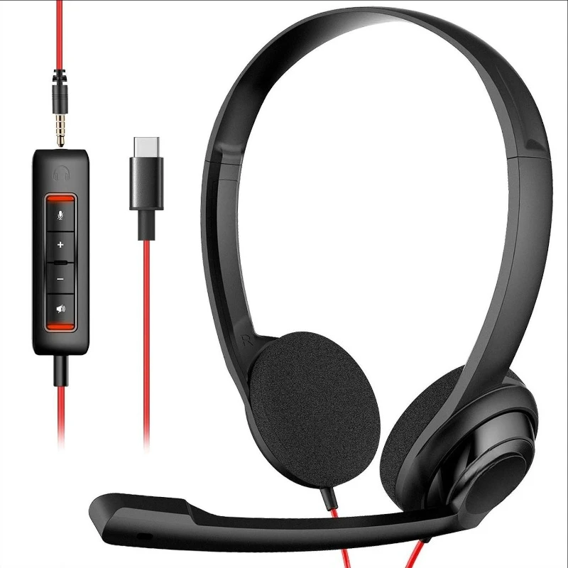 

Bilateral Lightweight Wired Phone Headset Computer Desktop Headset 3.5 + TYPE-C Port