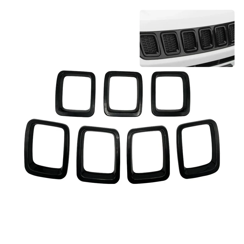 7PCS Car Exterior ABS Centre Mesh Trim Ring For Jeep Compass 2017-2020 Centre Mesh Grille Car Exterior Tuning Accessories