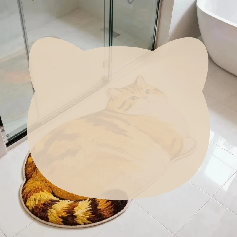 3D Cute Cat Shaped Diatomite Bath Mat Super Absorbent Non-Slip Quick Dry Rug for Bathroom Shower Entryway Floor