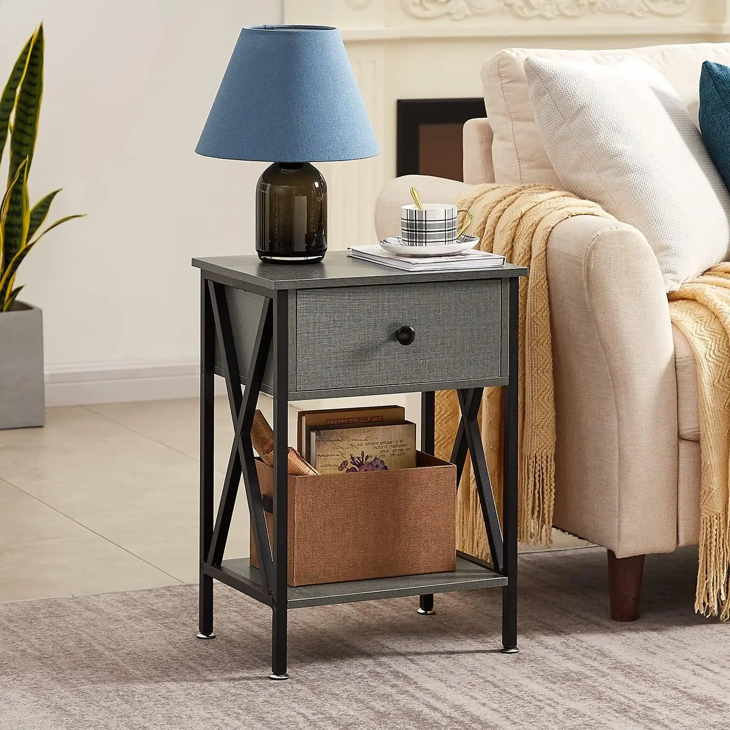 

Nightstands Set of 2, Modern Bedside End Tables, Night Stands with Drawer and Storage Shelf, Dark Gray