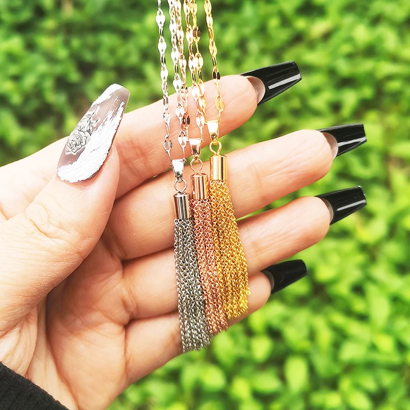 SINLEERY Stainless Steel Necklace Long Tassel Pendants For Women Fashion Jewelry Choker Neck Female Chain XL851