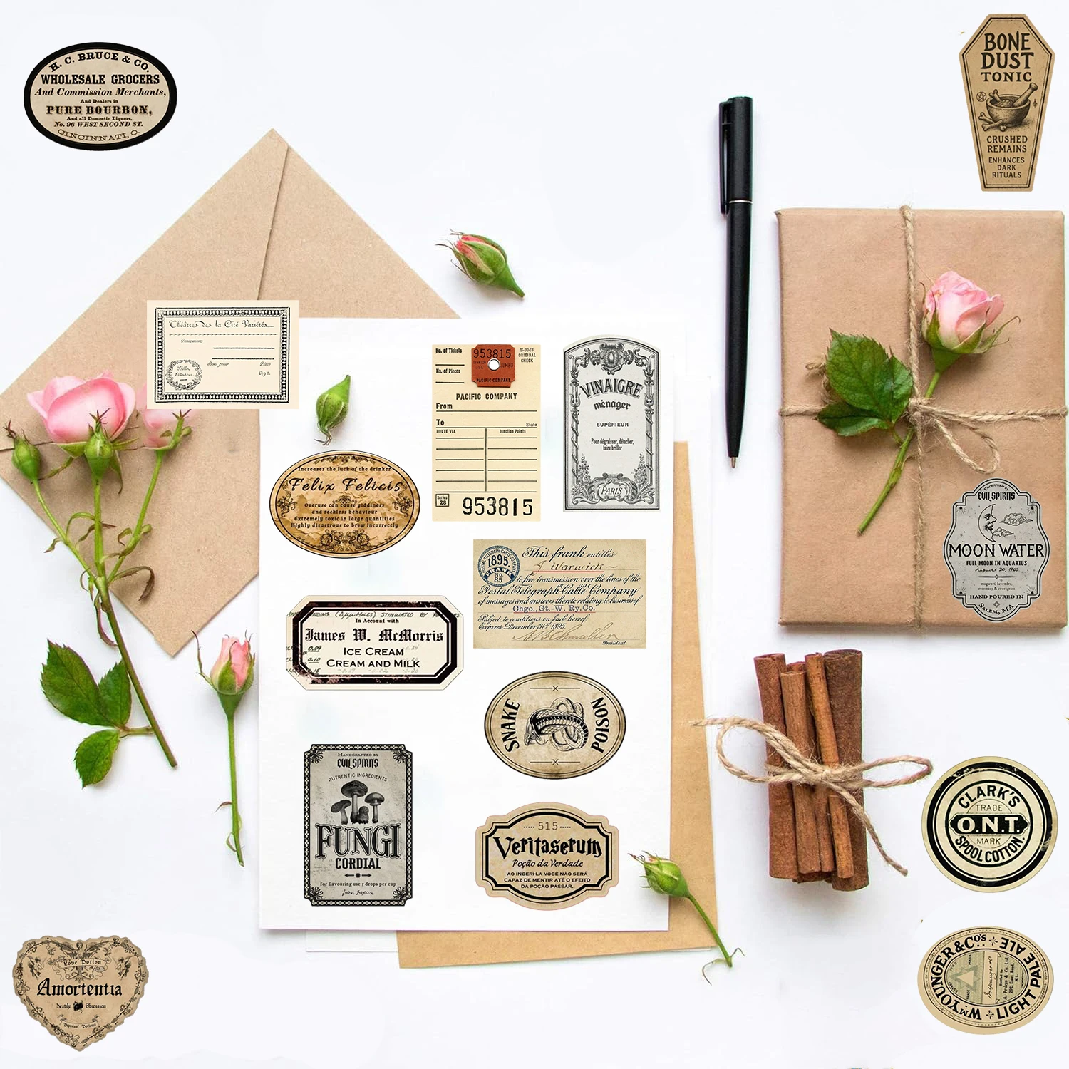50 Stück Retro-Etiketten-Aufkleber Harajuku Laptop-Dekoration DIY Gepäck Bunte Telefon-Kawaii Ästhetische Scrapbooking-Koffer-Aufkleber