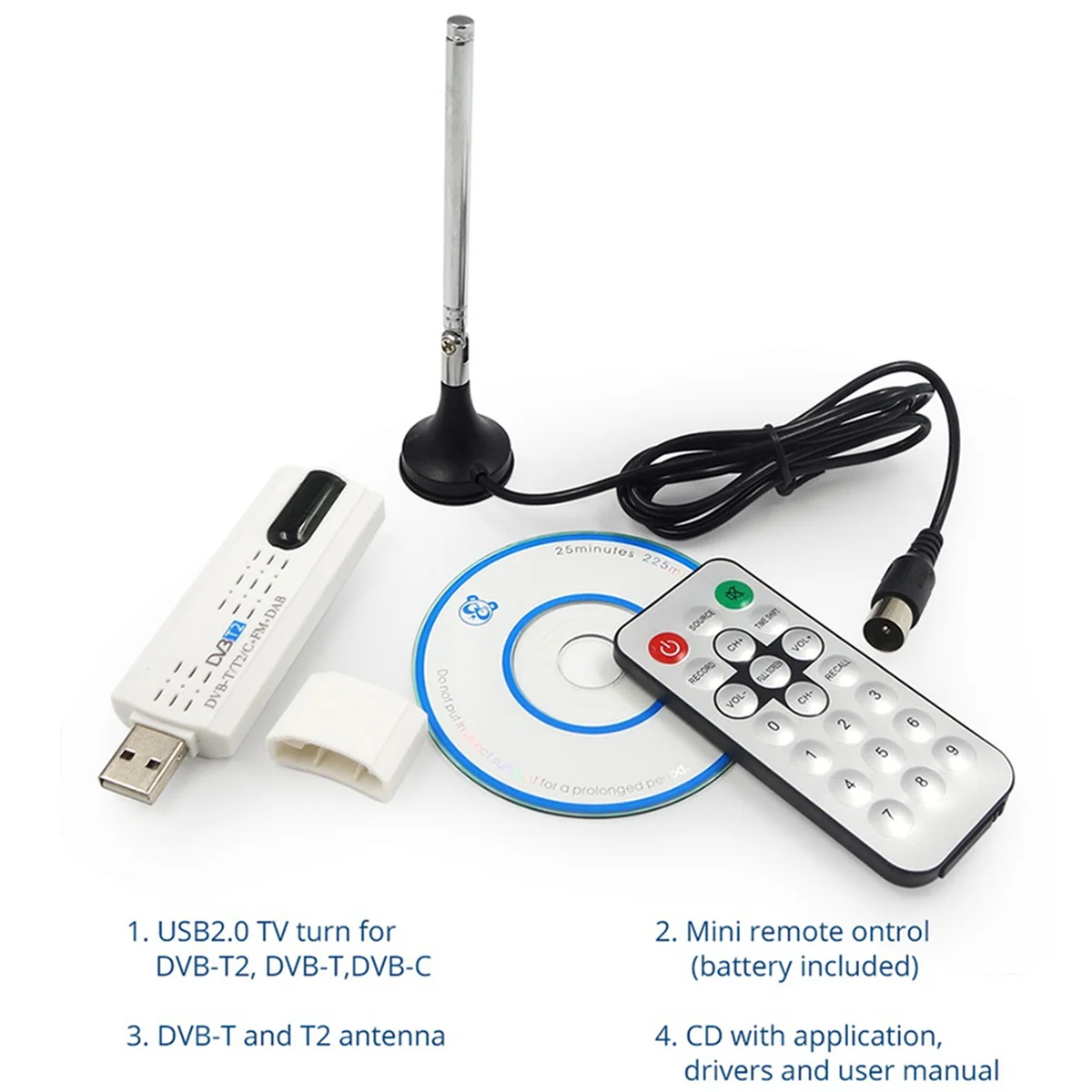 USB 2.0 Digital DVB-T/T2 SDR+DAB+FM HDTV TV Tuner Receiver Stick