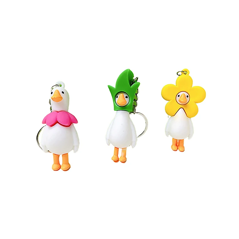 Cute Flower Duck Animal Keychain Key Ring For Women Men Friend Gift Creative Funny Cartoon Goose Doll Bag Car Key Pendant