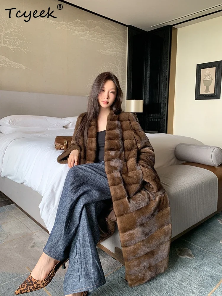 Tcyeek Natural Mink Fur Coat Woman Clothes Mid-long Winter Jacket Women Real Fur New in Outerwears Warm Loose Fit Пальто Женское