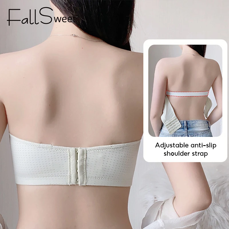 Bra Tanpa Tali Renda Fallsweet untuk Wanita Bralette Push Up Nirkabel Bra Tak Terlihat Antiselip Pakaian Dalam Seksi Lingerie Cup Tipis