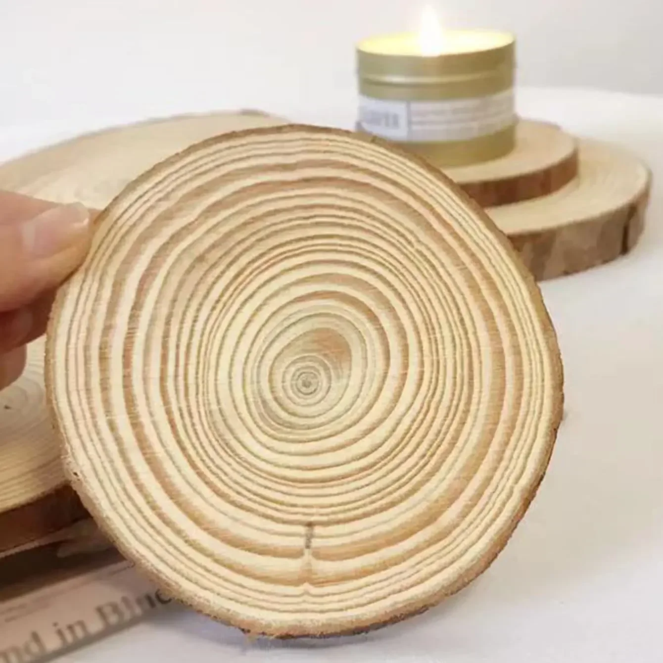 قطعة واحدة من صينية تزيين بتلر الخشب المستديرة، صواني حامل شموع مركزية عتيقة #1