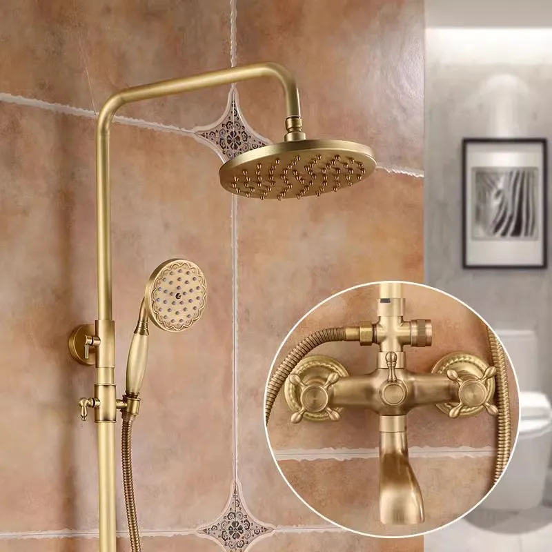 

Antique Bronze Bathtub and Shower Faucet Set Wall Mounted Bathrom Shower Faucet Cold & Hot Bath and Shower Mixer Tap Brass