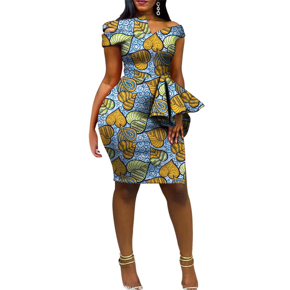 Fashion Dashiki African Dresses for Women Bazin Riche Ankara Print Knee-length Customize Dresses Women African Clothing WY5719