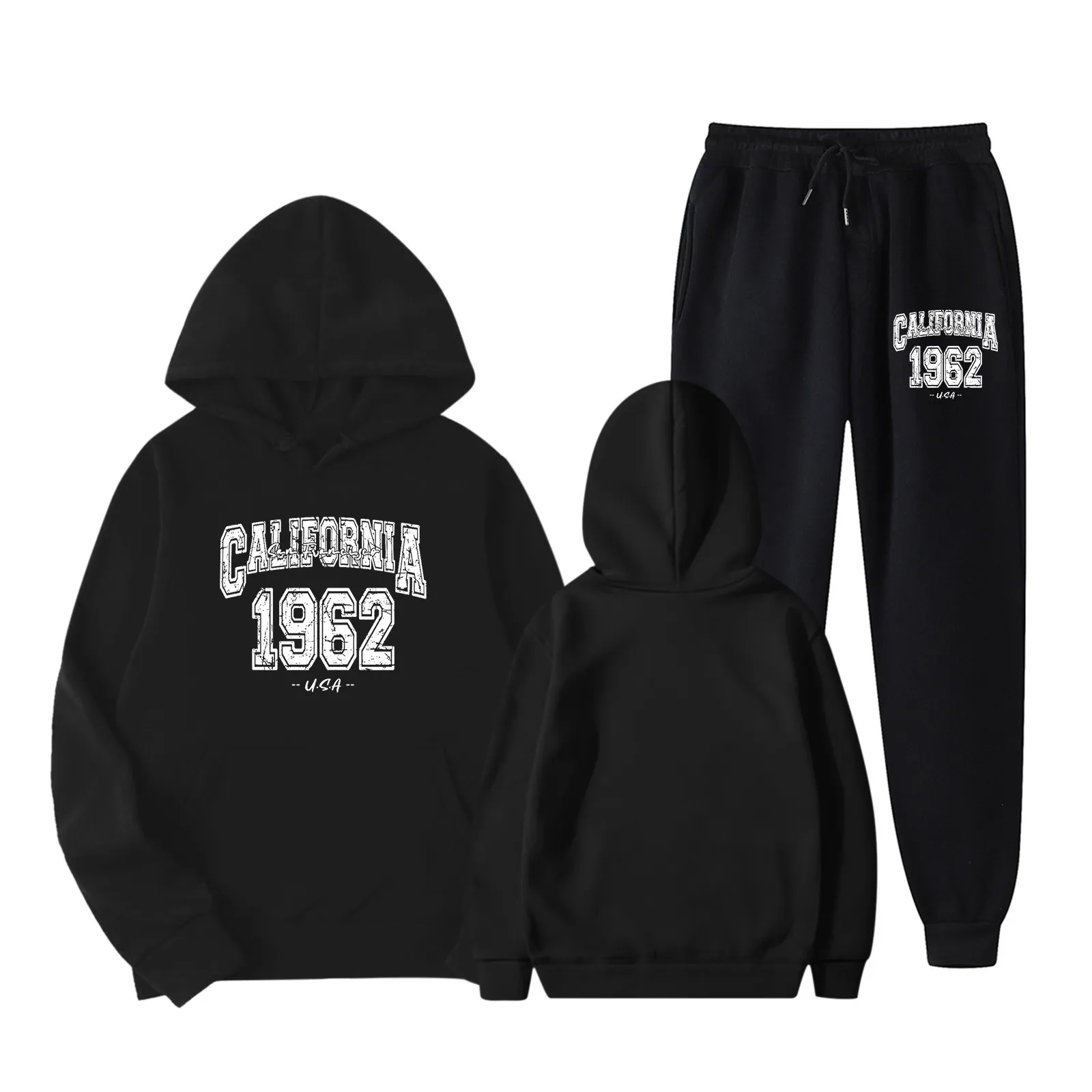 American Street Vintage Hooded Sweatshirt 1962 California Classic Y2k Hoodies Sweatpants Set Long Sleeve Oversize Sweatshirt