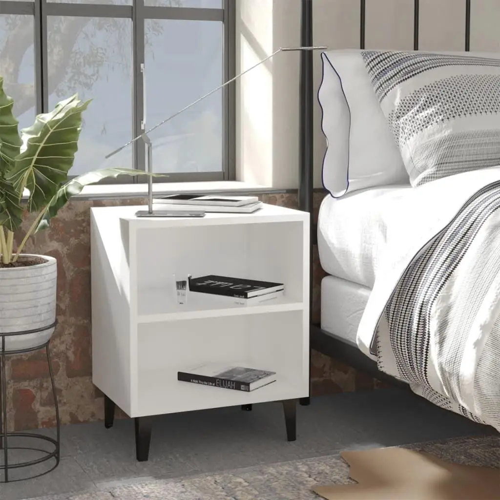 Stylish White Bedside Cabinet with Metal Legs - 40x30x50 cm Modern Furniture