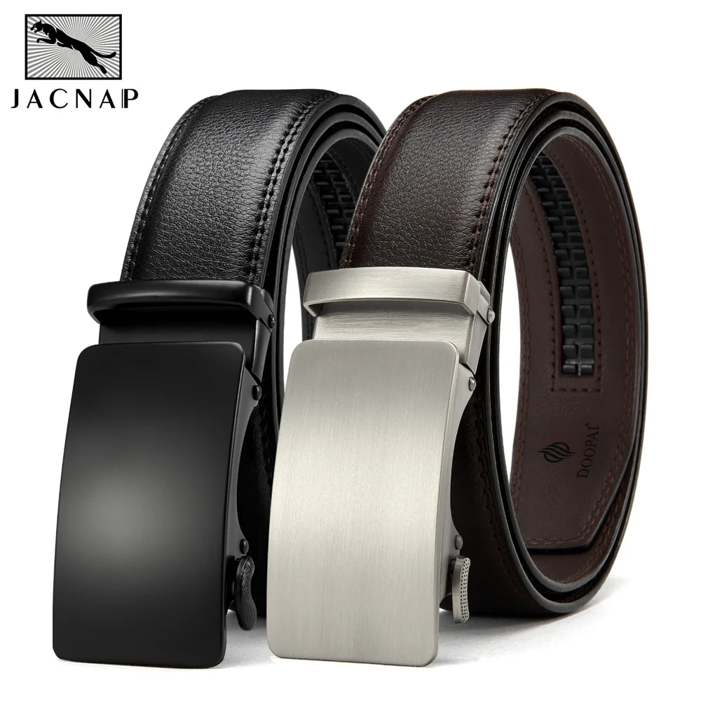 

JACNAIP Men's Belt Belts Genuine Leather Cowskin Waistband Suspenders Man Gift Black Stretch Buckles For Suit Luxury Brand Ratch