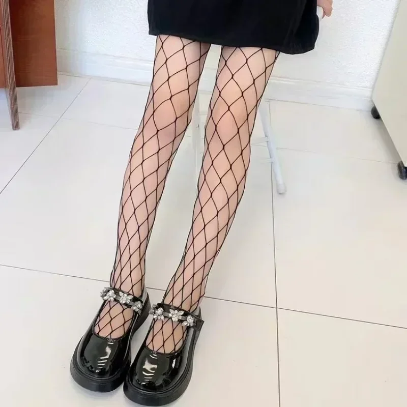 Girls Fashionable Fishnet Stockings Kids Baby Mesh Nylon Black Pantyhose Cute Lolita Jumpsuit JK Leggings Parent-Child Pantyhose image 6