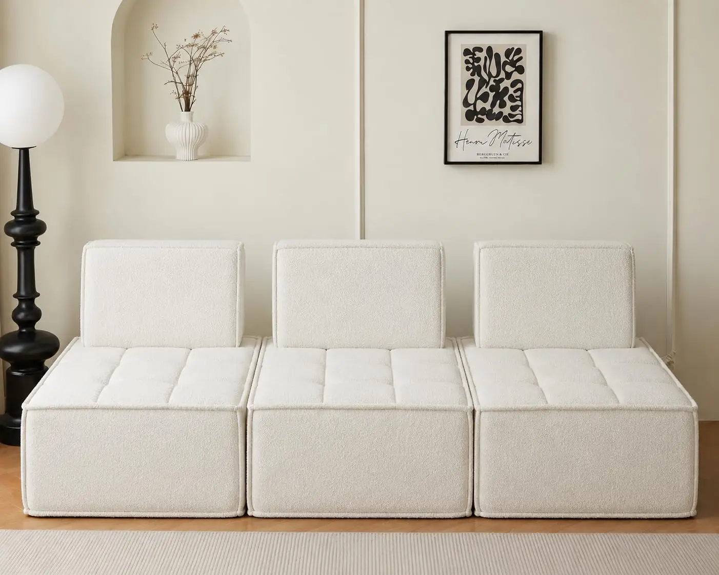 Modular 3-Seater Sofa Deep Seat Corduroy Lounge Small Couch for Living Room & Bedroom Apartment White, Customized