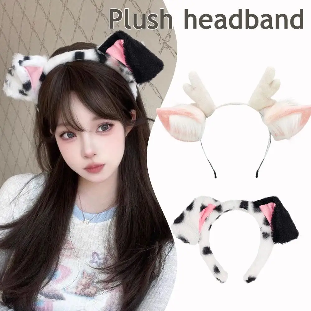 

Black White Dog Ears Party Cosplay Head Hoop Plush Cartoon Deer Ears Hair Bands Handmade Costume Gift Headband Hair Accessories