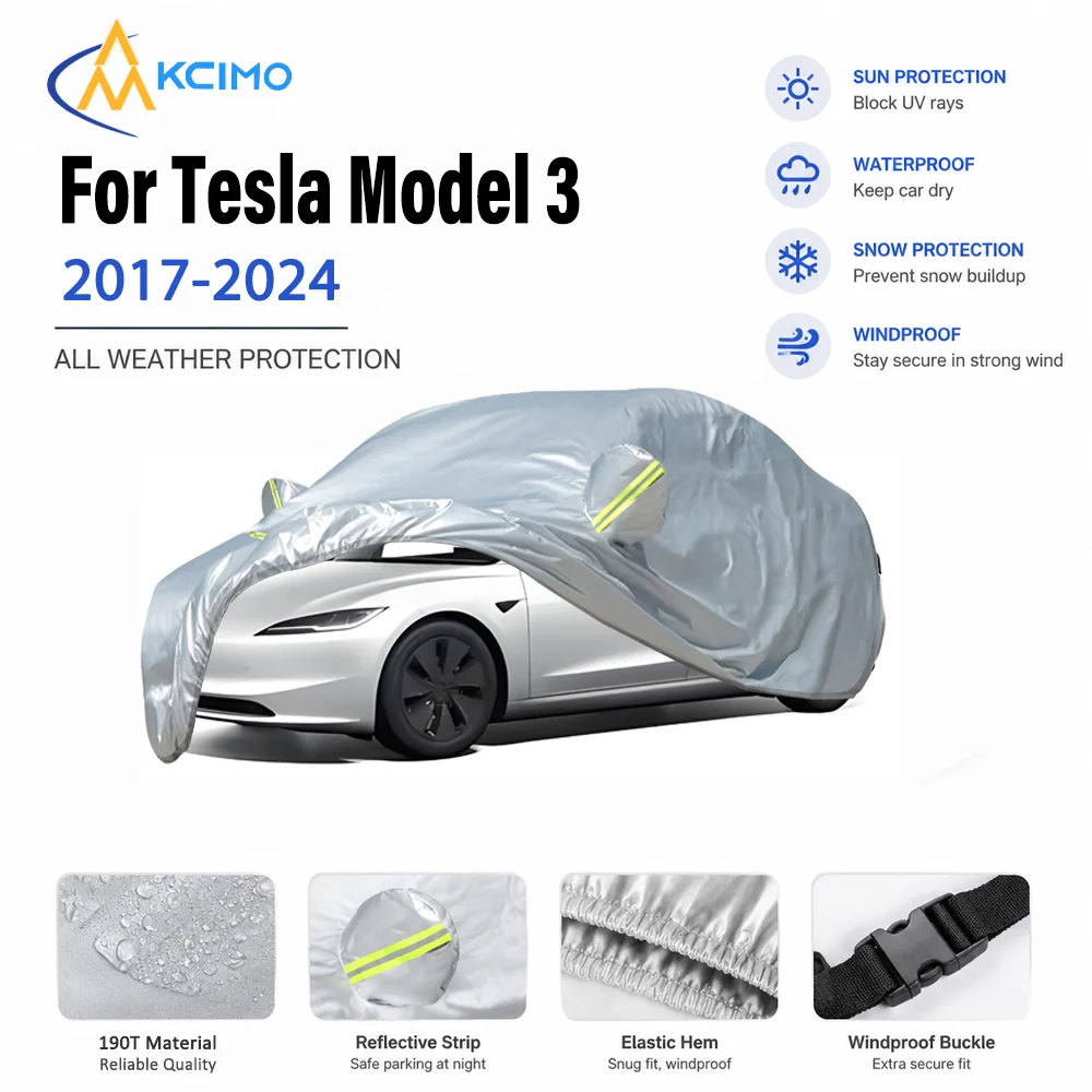 Durable Car Cover Outdoor Protection For Tesla Model 3 2017-2024 Full Exterior Snow Cover Sunshade Dustproof Protection Cover