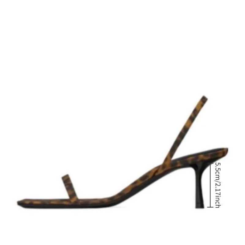 

Summer Women Pointed Toe Roman Leopard Print Mid Heel Sandals One Buckle High-Heeled Shoes Fashion square head commuter shoes