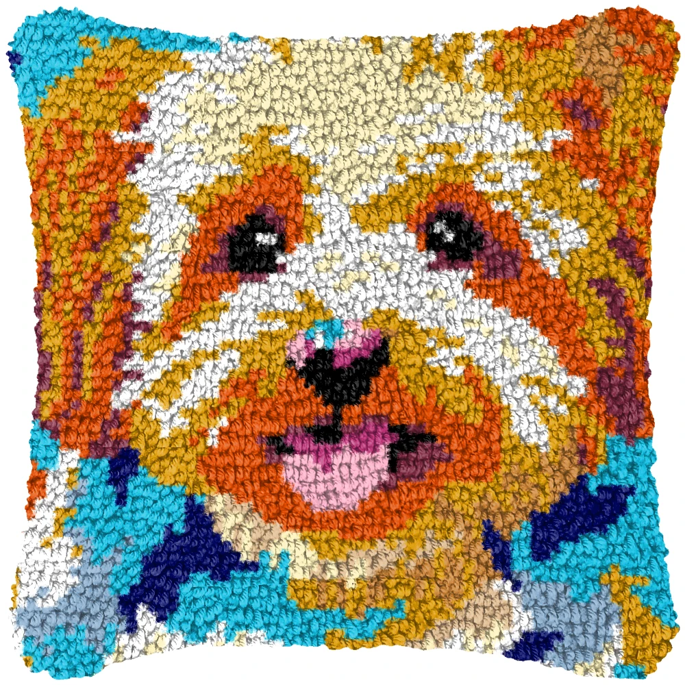 Cute Dog Embroidery Latch Hook Kit Cushion Animal Carpet Pillow Latch Hook Rug Kits Button Pad Package Smyrna Package DIY view 4