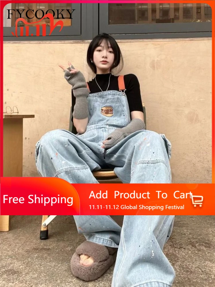 

Весенне-осенний новый джинсовый комбинезон, женский корейский свободный комбинезон с вышивкой и брызгами чернил, прямые джинсовые комбинезоны, женские