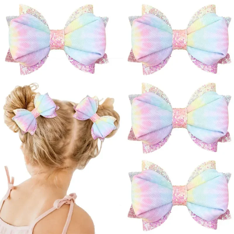 2Pcs Ribbon Glitter Bowknot Hairpins Metal Hair Clips Barrettes Hair Accessories For Toddlers Girls Valentine\'s Day Gifts