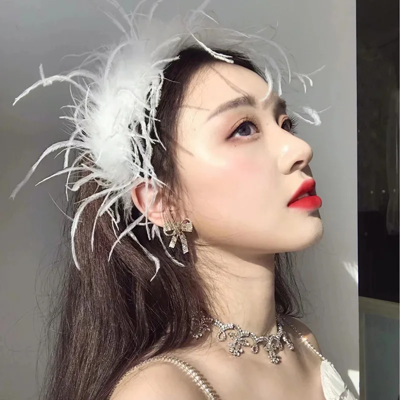 

Natural Ostrich Feather Headband Black White Feather Angel Headband Christmas Festival Performances Party Favor Angel Outfit Cos