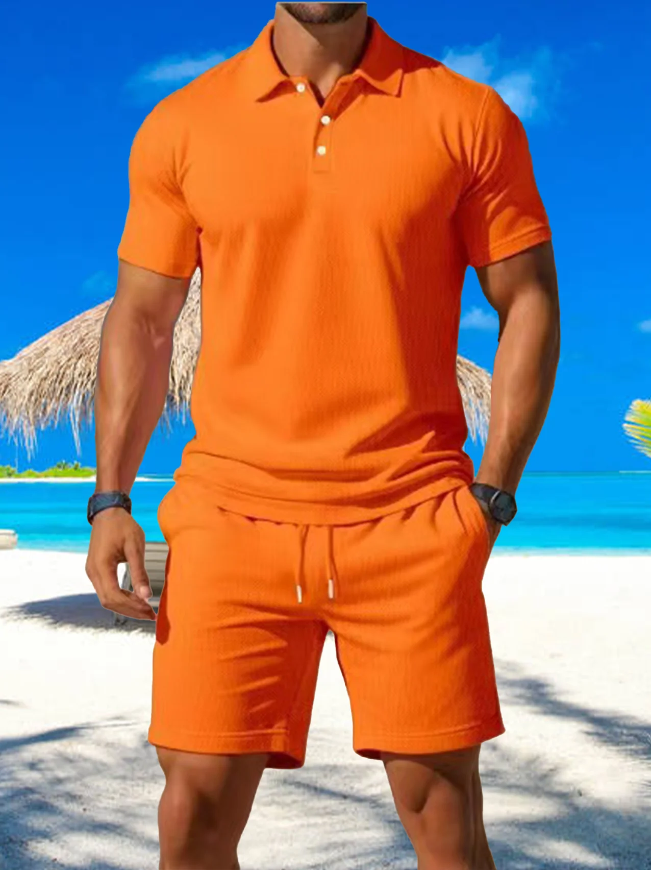 2025 European Men's Short Sleeved Polo Shirt Shorts Set, Loose and Handsome Young Men's Short Sleeved Shorts Two-piece Set,
