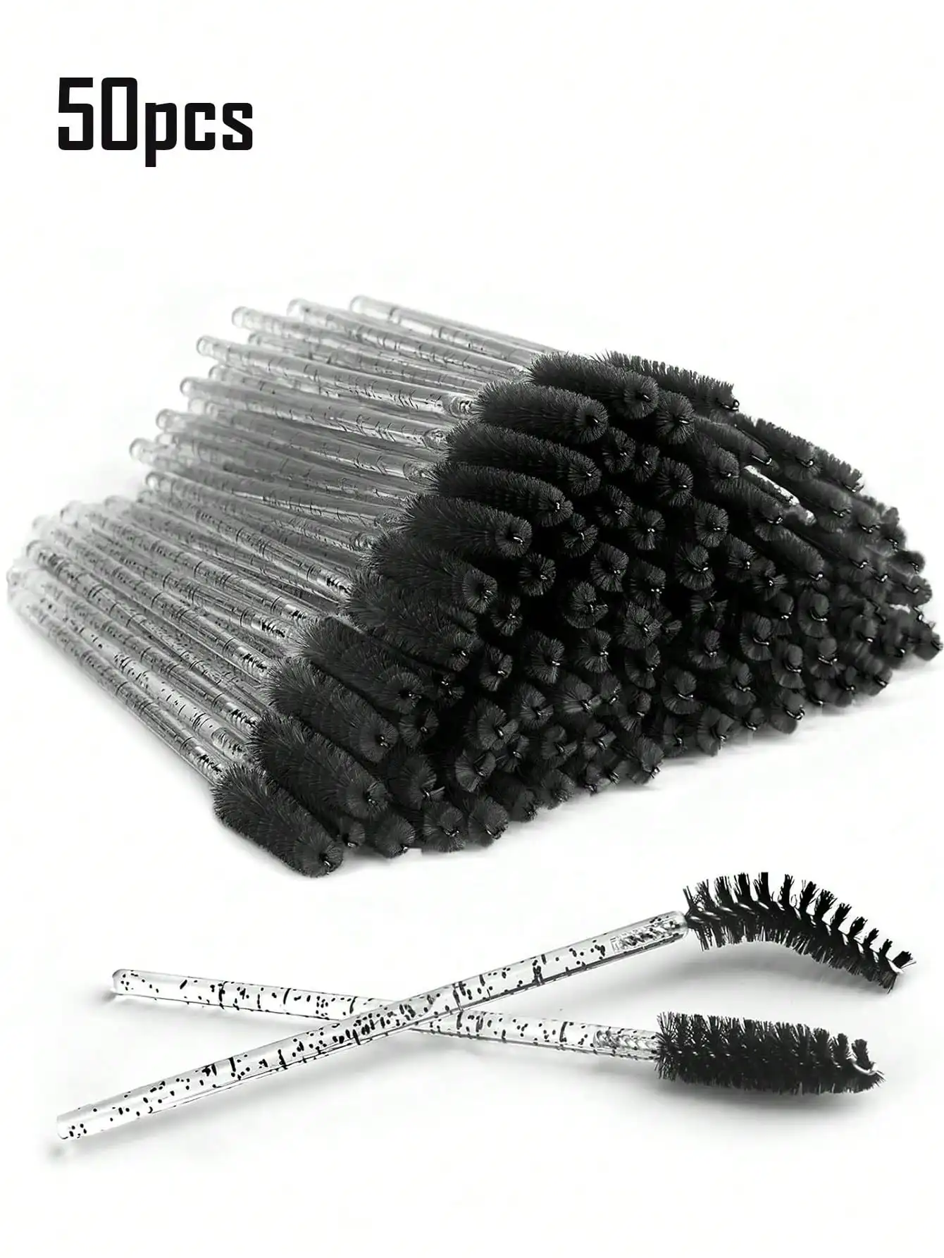 50 carretes de pestañas flexibles desechables: varitas de rímel negras de cristal con contenedor, para extensiones de pestañas/aceite de costa