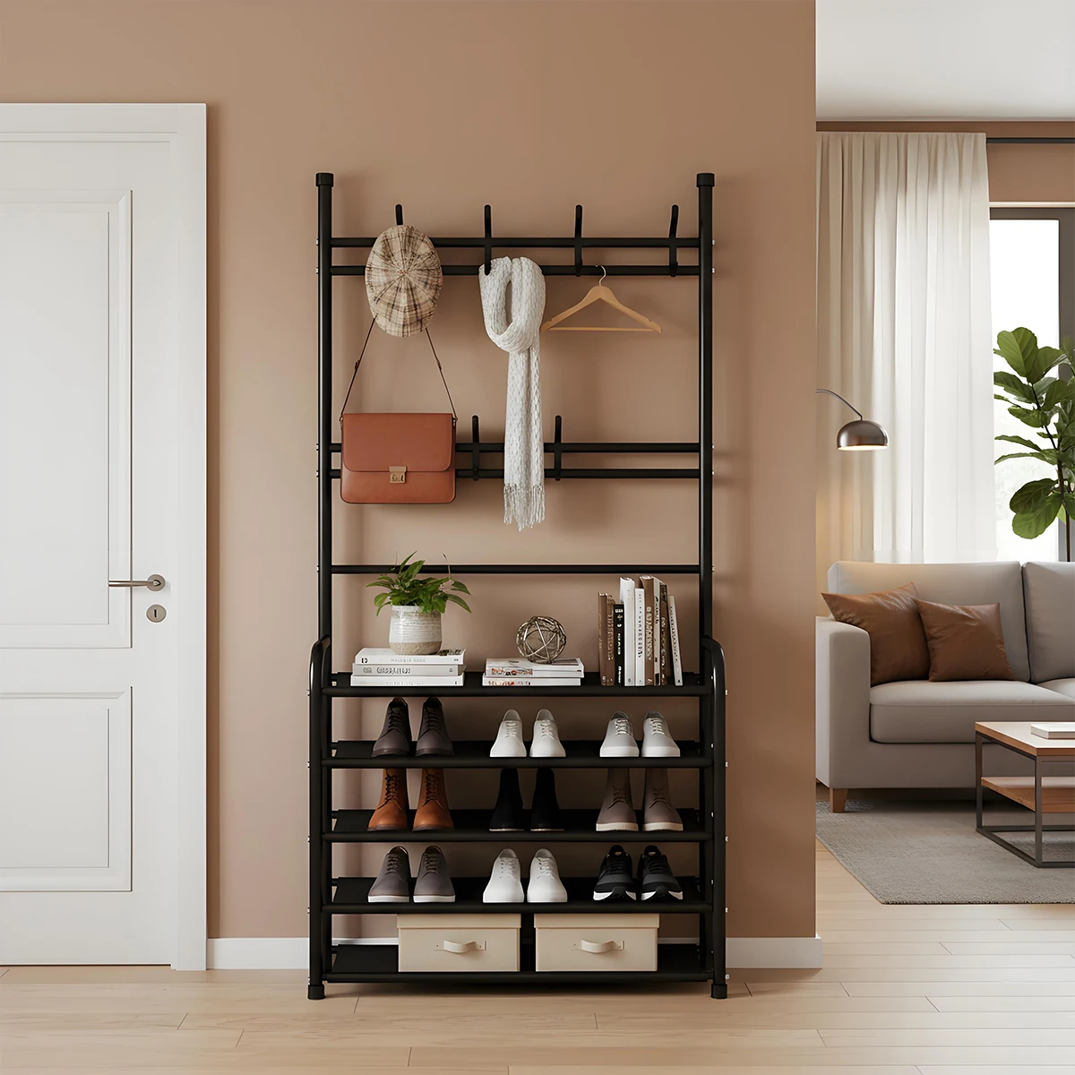 رف الملابس والقبعة رف معطف الأرضية المنزلية المتكاملة مجتمعة رف قبعات الأحذية غرفة نوم غرفة المعيشة رف الملابس رف الأحذية الباب #6