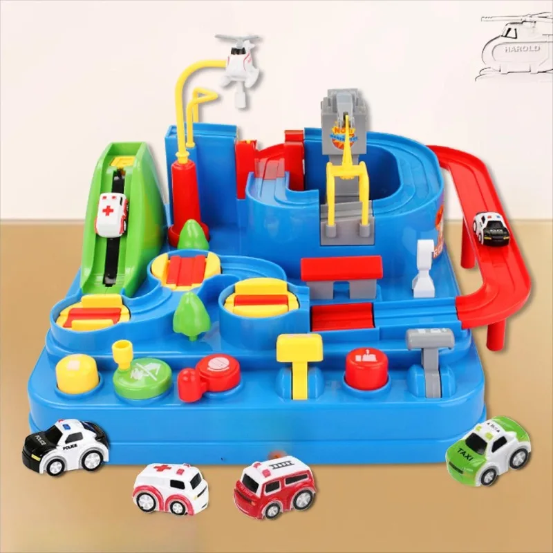 Set di parcheggio giocattolo per pista di avventure per auto, giocattolo puzzle per bambini scorrevoli inerziale